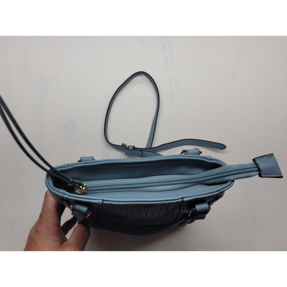 Simply Noelle Purse Handbag Crossbody Blue Woven Vegan Leather Zipper Adjustable - Picture 9 of 14